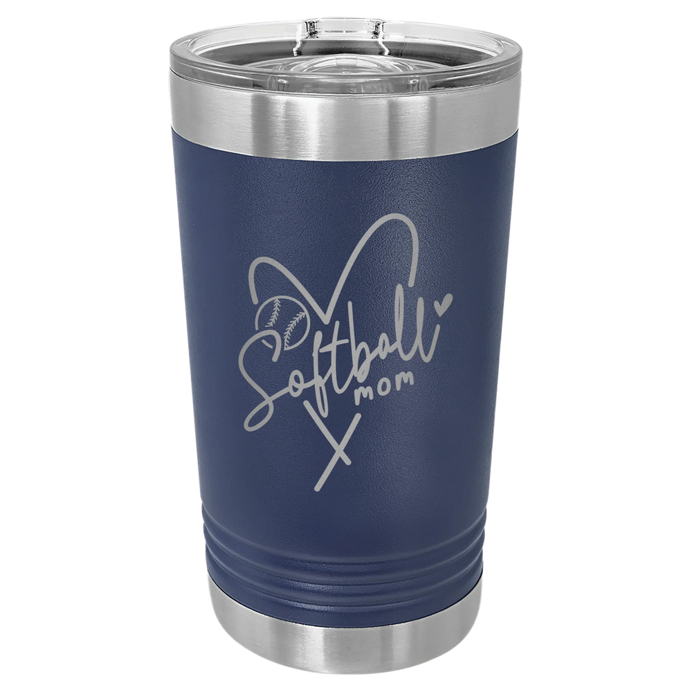 Softball Mom Heart - Polar Camel Pint with Slider Lid - Navy Blue