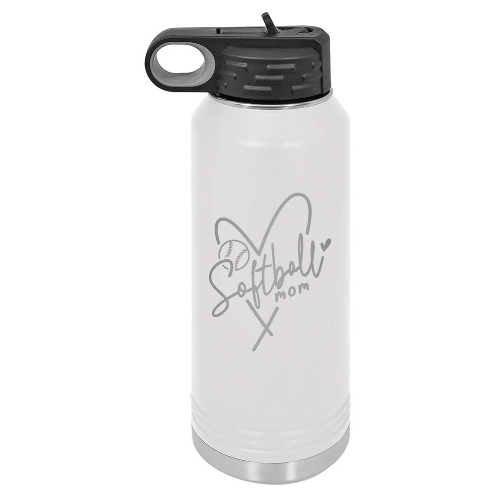Softball Mom Heart - Polar Camel Water Bottle - White