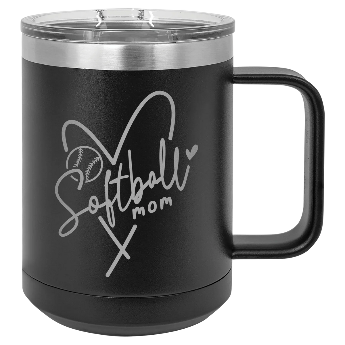 Softball Mom Heart - Polar Camel Vacuum Insulated Mug with Slider Lid - Black