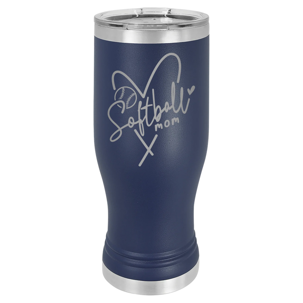 Softball Mom Heart - Polar Camel Pilsner Tumbler with Standard Lid - Navy Blue