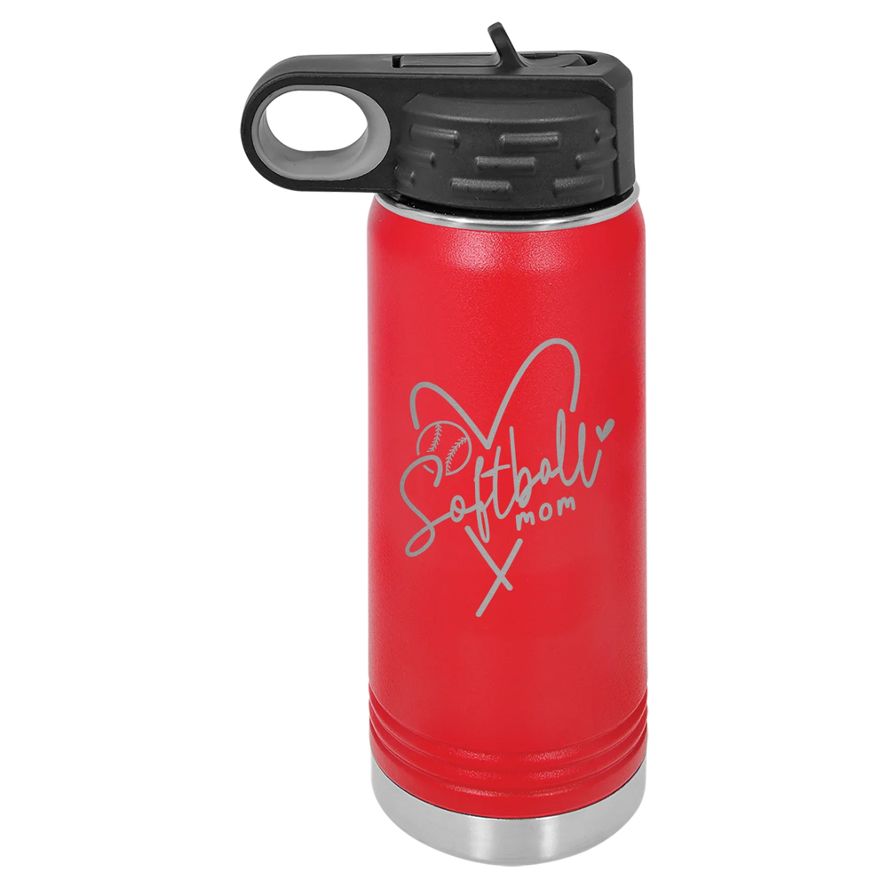 Softball Mom Heart - Polar Camel Water Bottle - Red