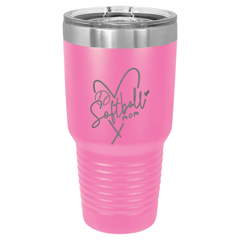 Softball Mom Heart - Polar Camel Ringneck Tumbler with Slider Lid - Pink