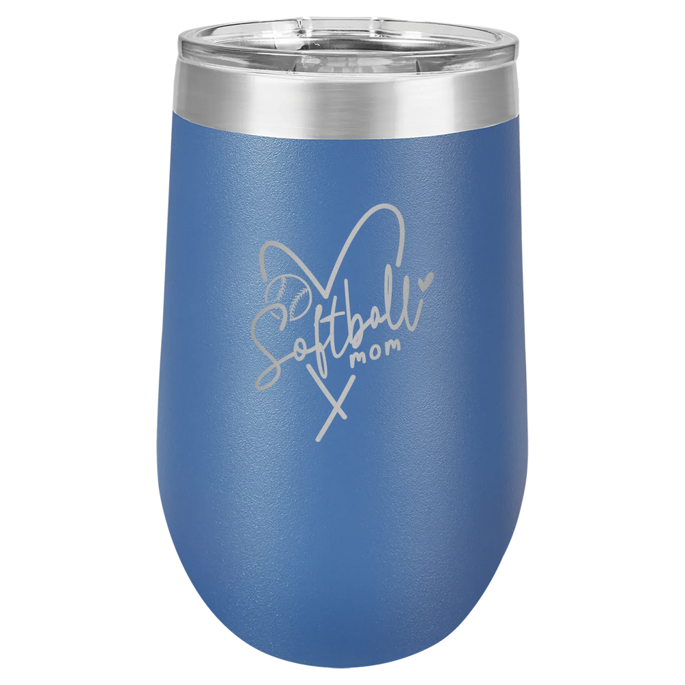 Softball Mom Heart - Polar Camel Stemless Tumbler with Lid - Royal Blue
