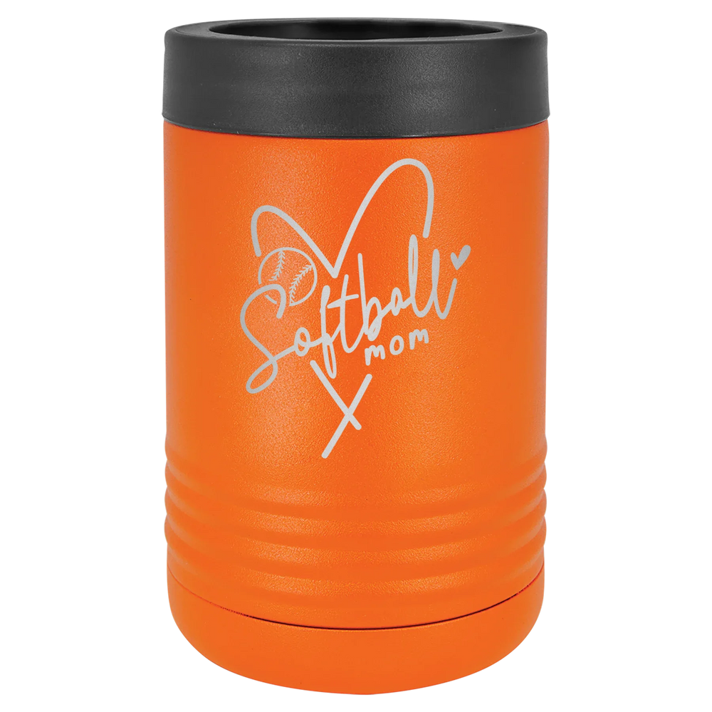 Softball Mom Heart - Polar Camel Beverage Holder - Orange Stainless Steel Vacuum Insulated