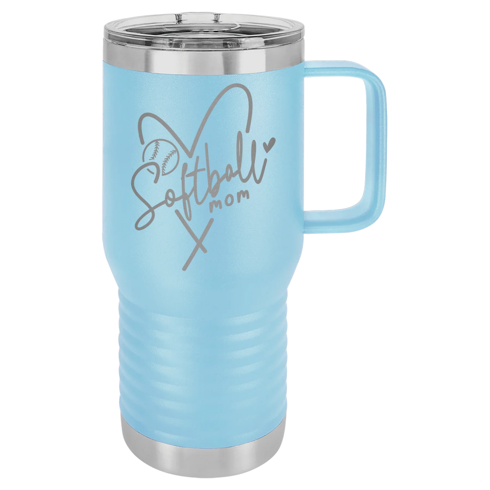 Softball Mom Heart - Polar Camel Vacuum Insulated Travel Mug with Slider Lid - Light Blue