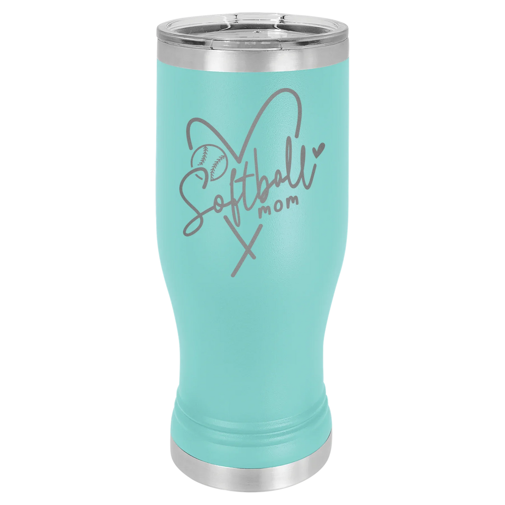 Softball Mom Heart - Polar Camel Pilsner Tumbler with Standard Lid - Teal