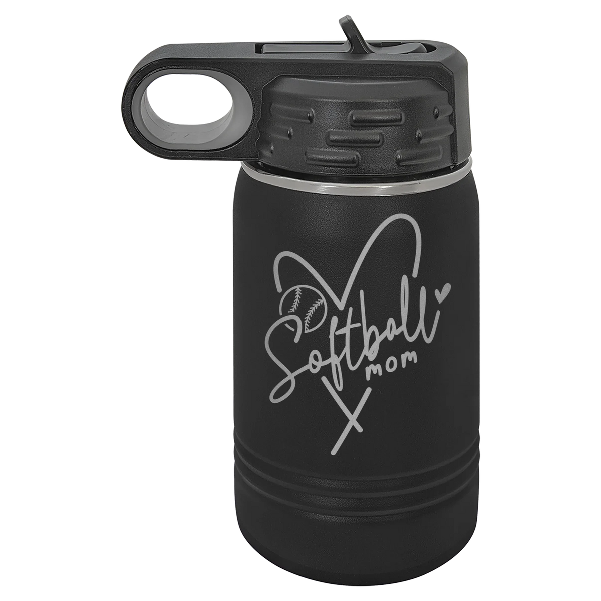 Softball Mom Heart - Polar Camel Water Bottle - Black
