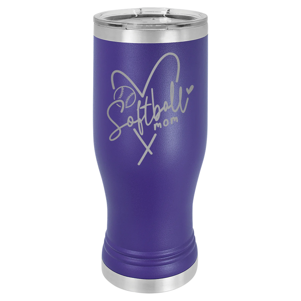 Softball Mom Heart - Polar Camel Pilsner Tumbler with Standard Lid - Purple