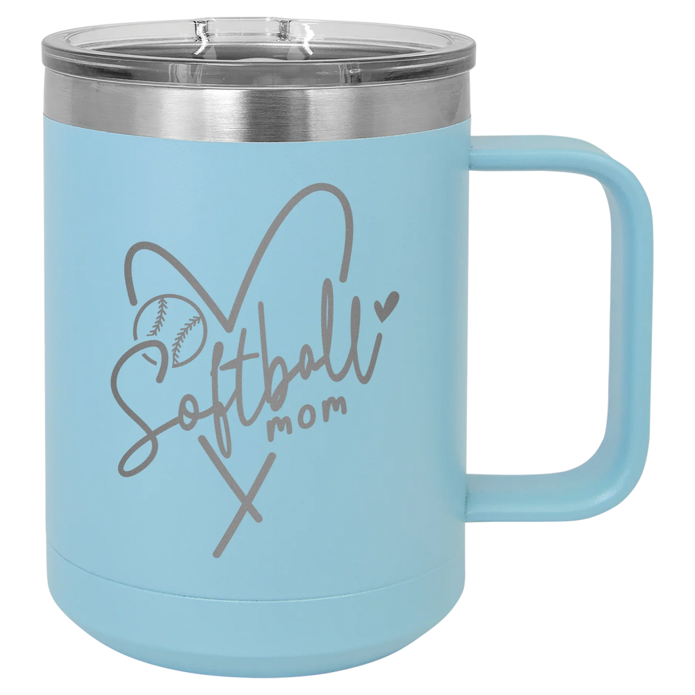 Softball Mom Heart - Polar Camel Vacuum Insulated Mug with Slider Lid - Light Blue