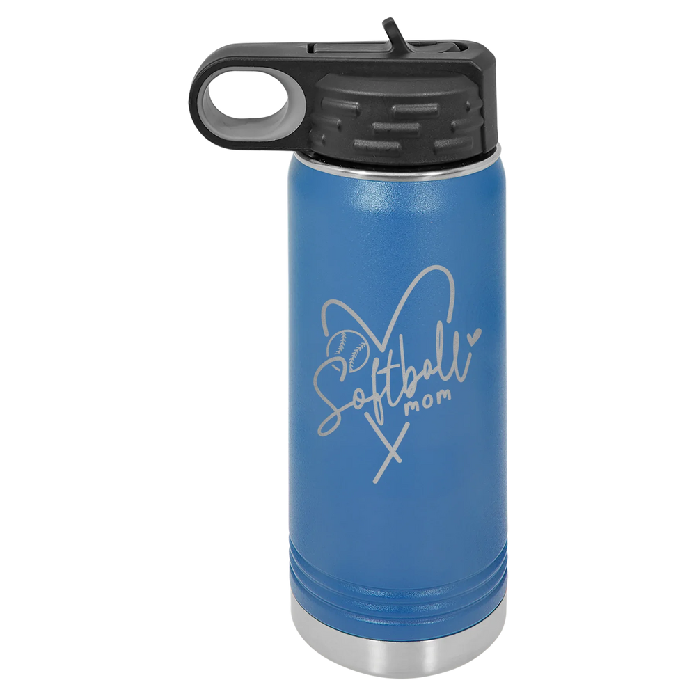 Softball Mom Heart - Polar Camel Water Bottle - Royal Blue