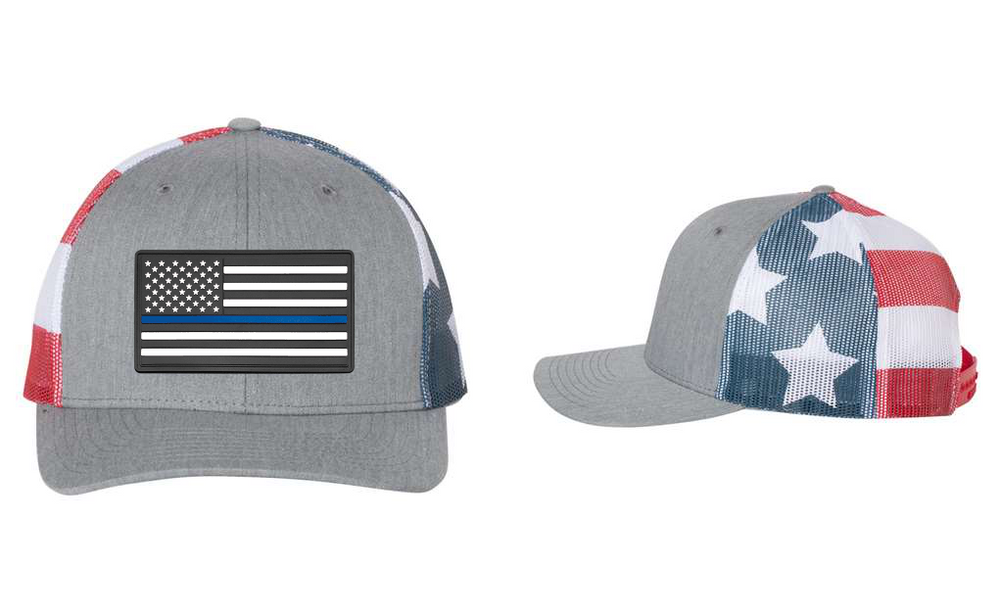 American Flag Patch Hat — listing image for Heather Grey / Stars and Stripes, American Flag - Blue Stripe (Law Enforcement) options