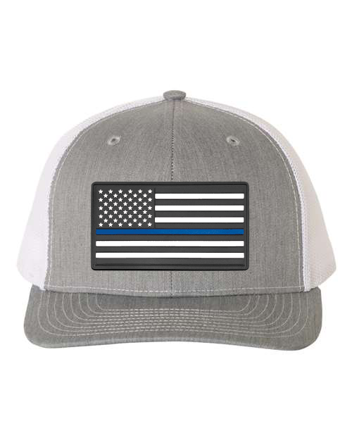 American Flag Patch Hat — listing image for Heather Grey / White, American Flag - Blue Stripe (Law Enforcement) options