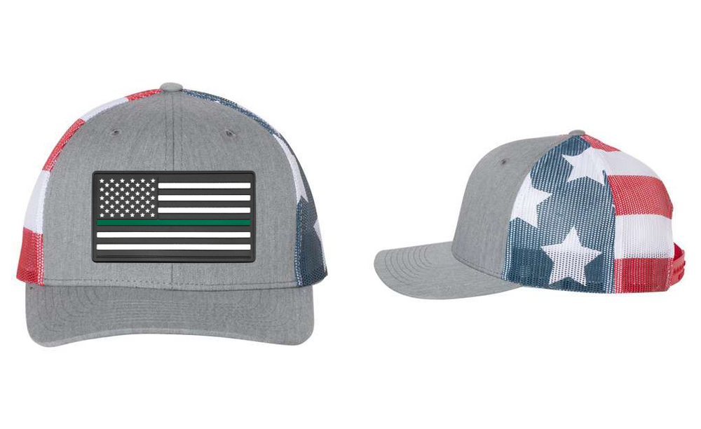 American Flag Patch Hat — listing image for Heather Grey / Stars and Stripes, American Flag - Green Stripe (Military) options