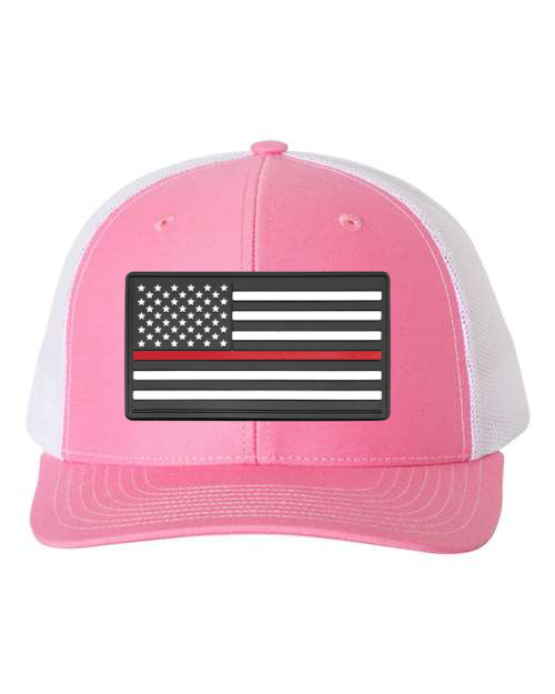 American Flag Patch Hat — listing image for Hot Pink / White, American Flag - Red Stripe (Firefighters) options