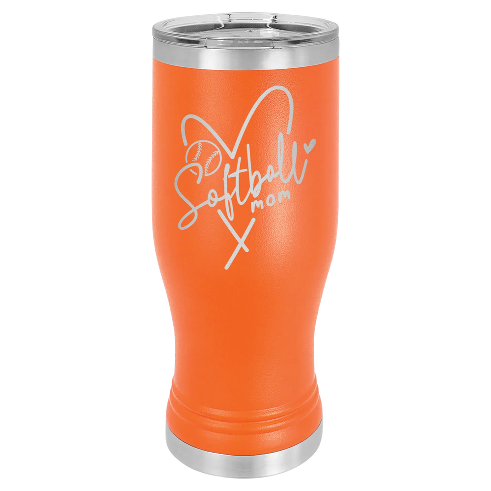Softball Mom Heart - Polar Camel Pilsner Tumbler with Standard Lid - Orange