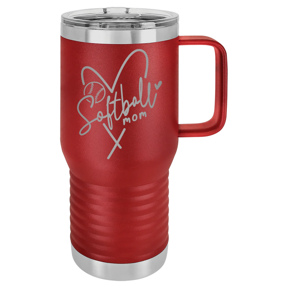 Softball Mom Heart - Polar Camel Vacuum Insulated Travel Mug with Slider Lid - Maroon