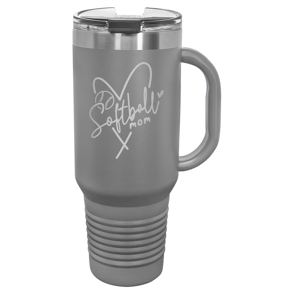 Softball Mom Heart - Polar Camel Travel Mug with Snap Lid & Straw - Dark Gray