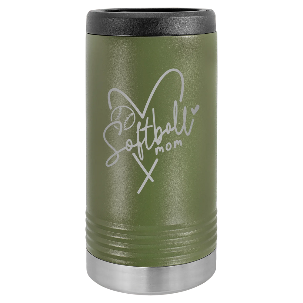 Softball Mom Heart - Polar Camel Beverage Holder - Olive Green Slim