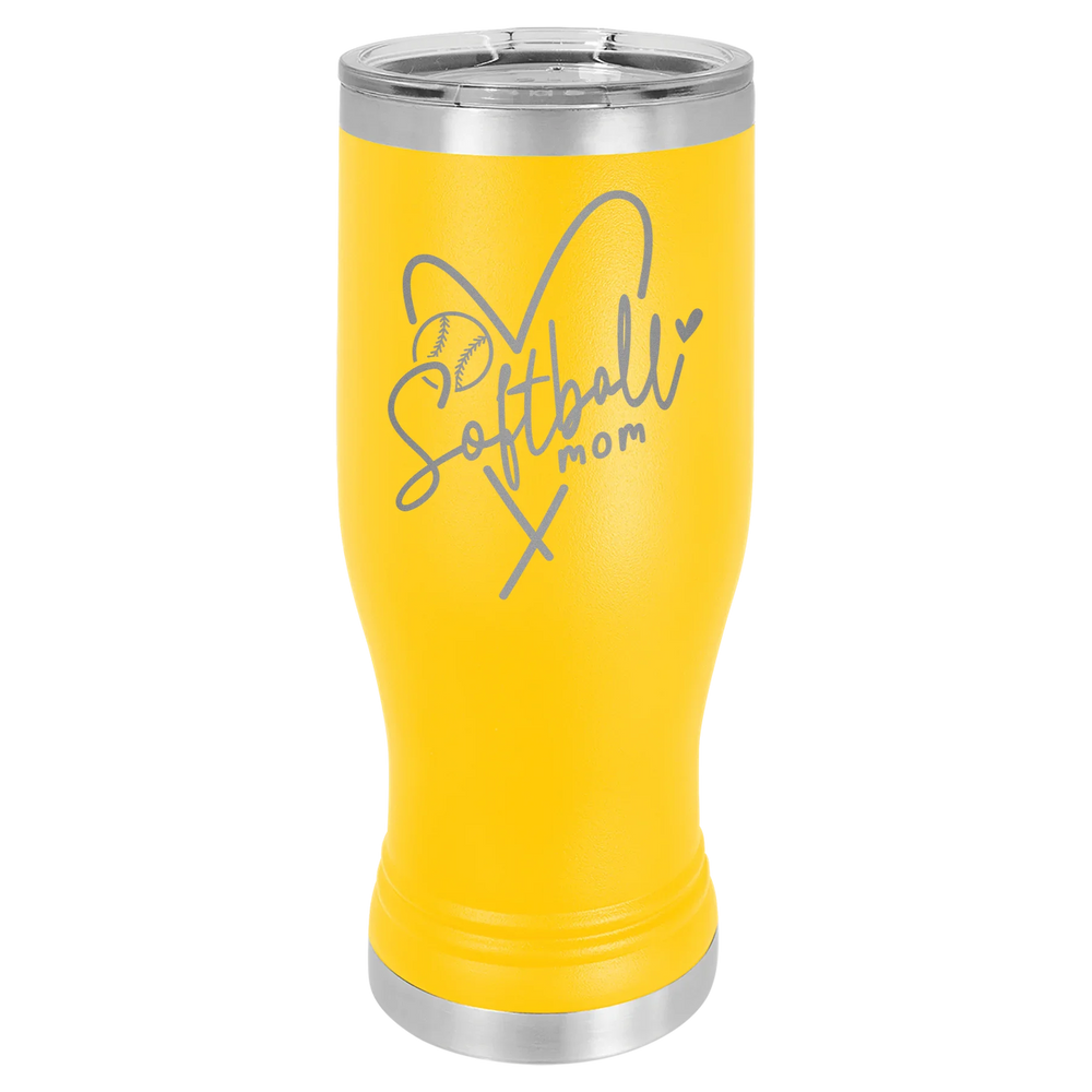 Softball Mom Heart - Polar Camel Pilsner Tumbler with Standard Lid - Yellow