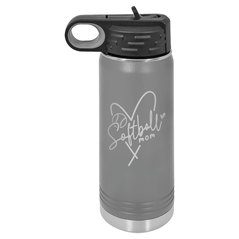 Softball Mom Heart - Polar Camel Water Bottle - Dark Gray