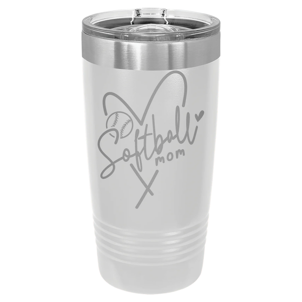 Softball Mom Heart - Polar Camel Ringneck Tumbler with Slider Lid - White