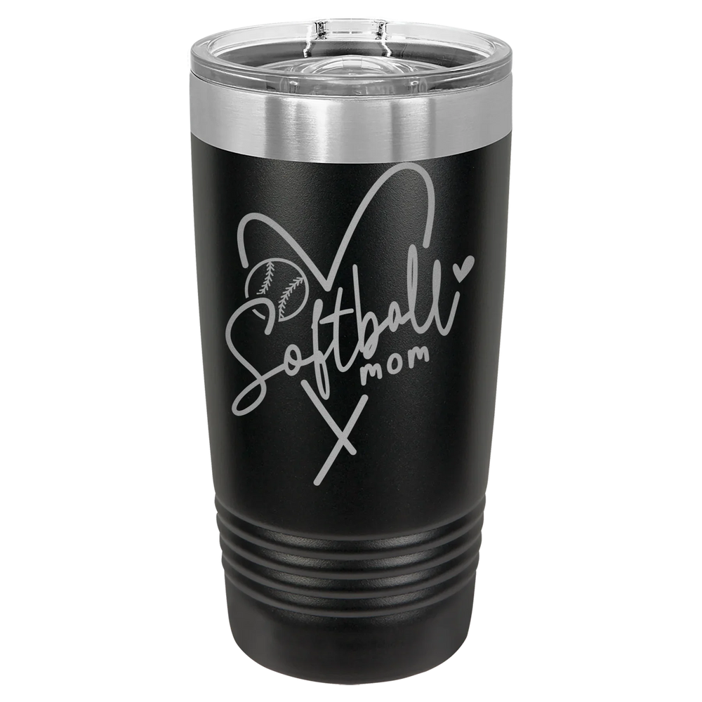 Softball Mom Heart - Polar Camel Ringneck Tumbler with Slider Lid - Black