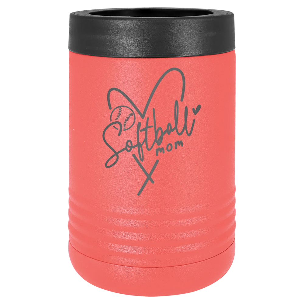 Softball Mom Heart - Polar Camel Beverage Holder - Coral Stainless Steel Vacuum Insulated