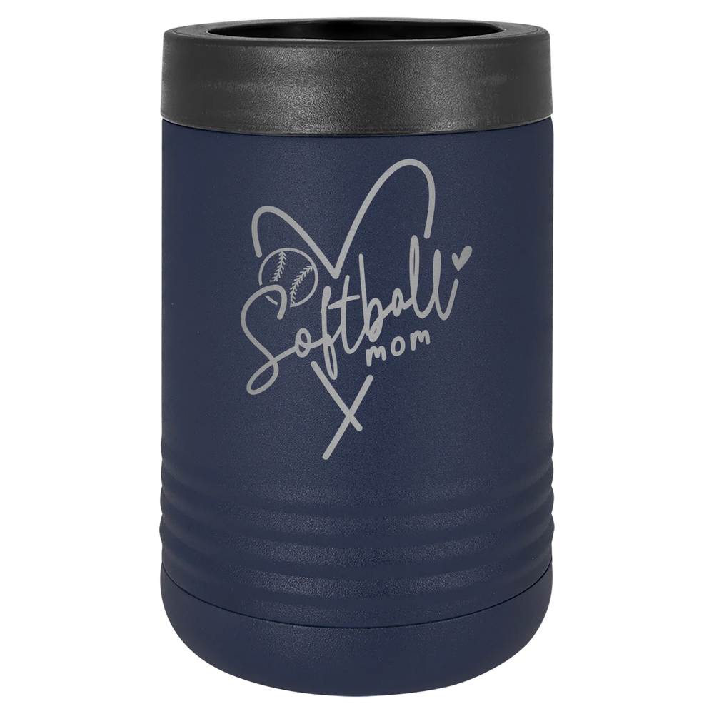 Softball Mom Heart - Polar Camel Beverage Holder - Navy Blue Stainless Steel Vacuum Insulated