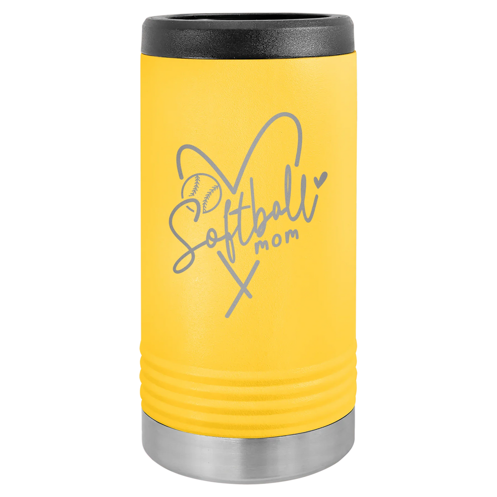 Softball Mom Heart - Polar Camel Beverage Holder - Yellow Slim
