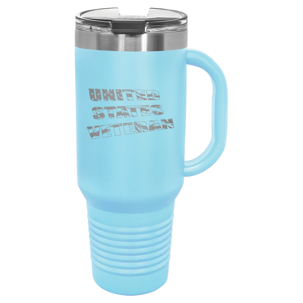 Flag Veteran - Polar Camel Travel Mug with Snap Lid & Straw - Light Blue