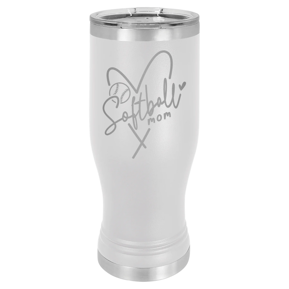 Softball Mom Heart - Polar Camel Pilsner Tumbler with Standard Lid - White