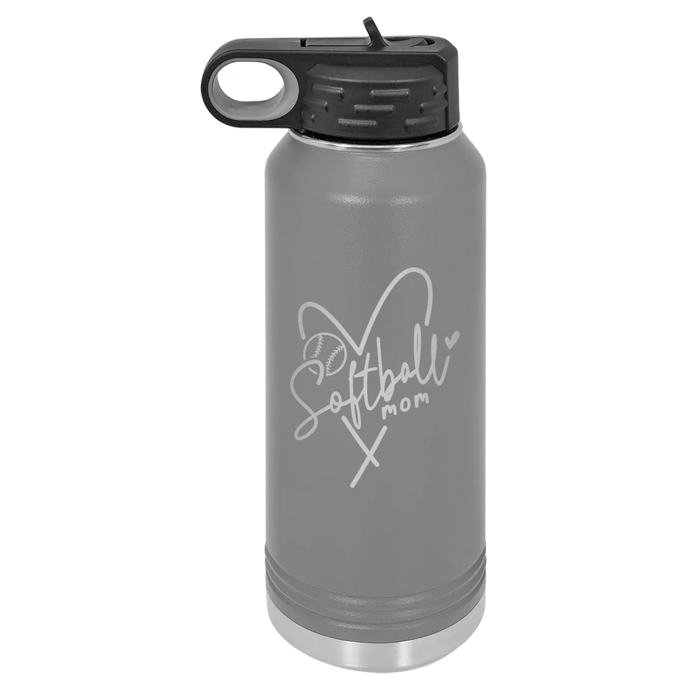 Softball Mom Heart - Polar Camel Water Bottle - Dark Gray