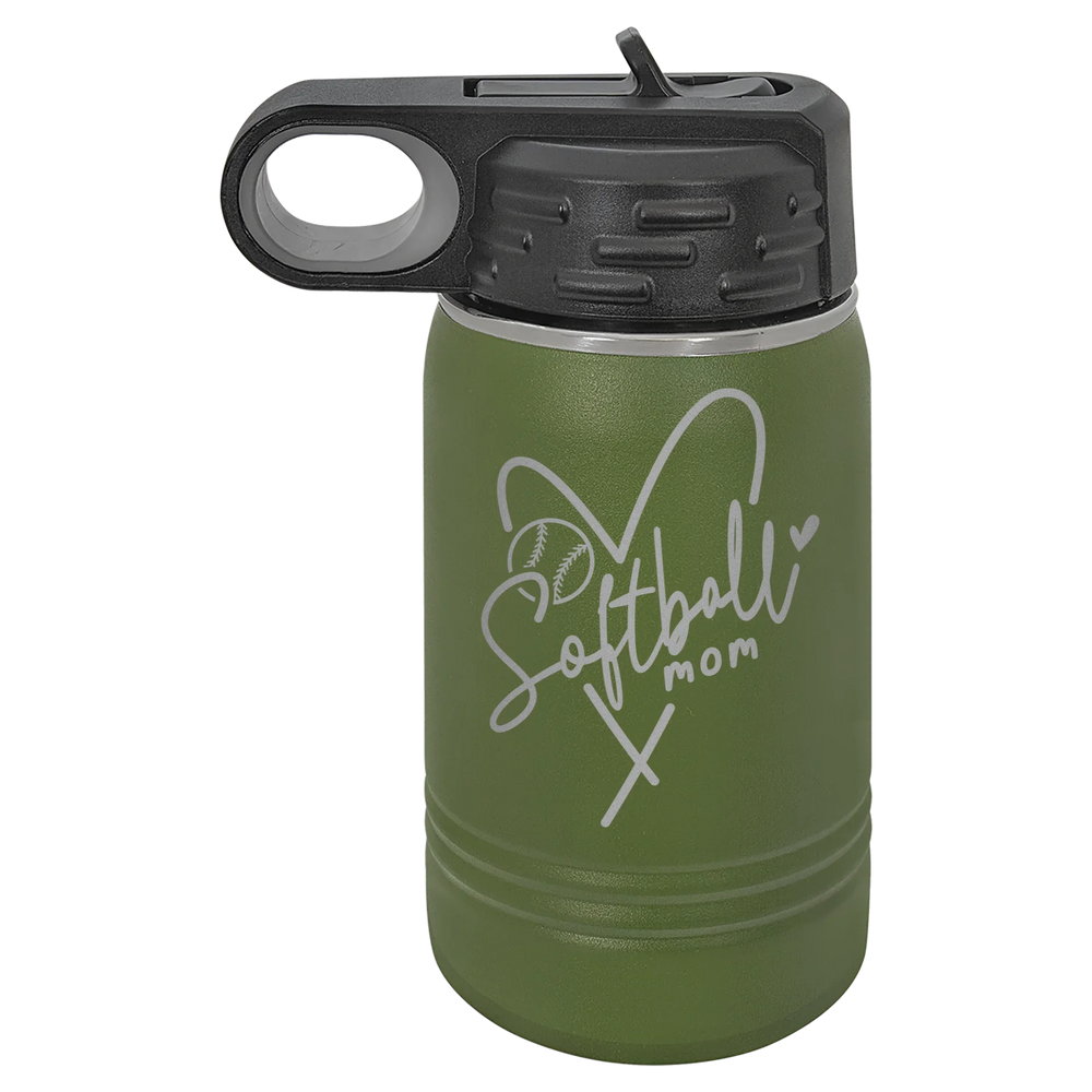 Softball Mom Heart - Polar Camel Water Bottle - Olive Green