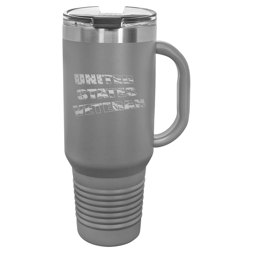 Flag Veteran - Polar Camel Travel Mug with Snap Lid & Straw - Dark Gray