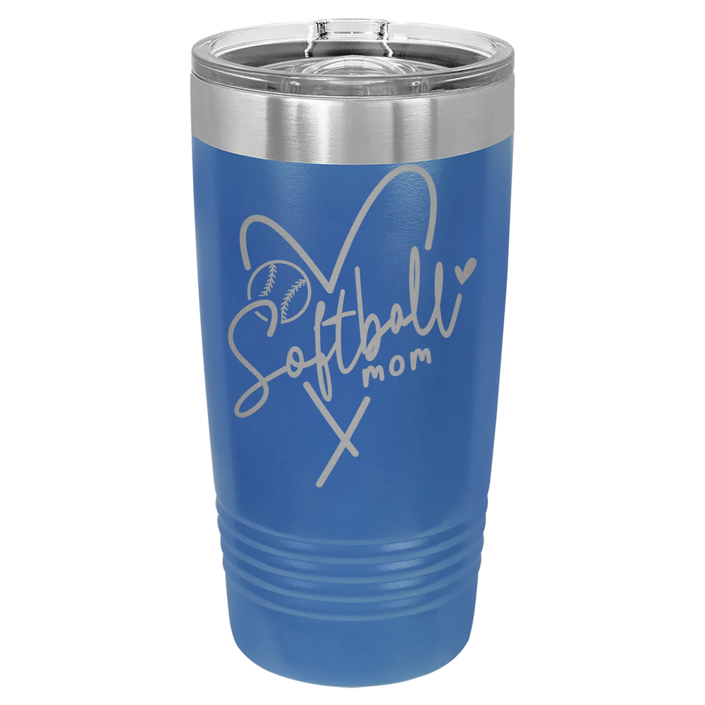 Softball Mom Heart - Polar Camel Ringneck Tumbler with Slider Lid - Royal Blue