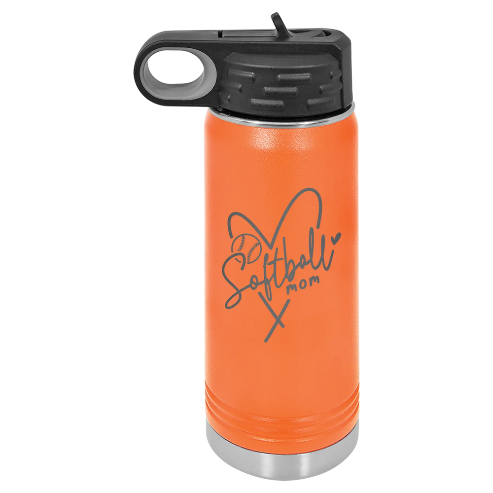 Softball Mom Heart - Polar Camel Water Bottle - Orange