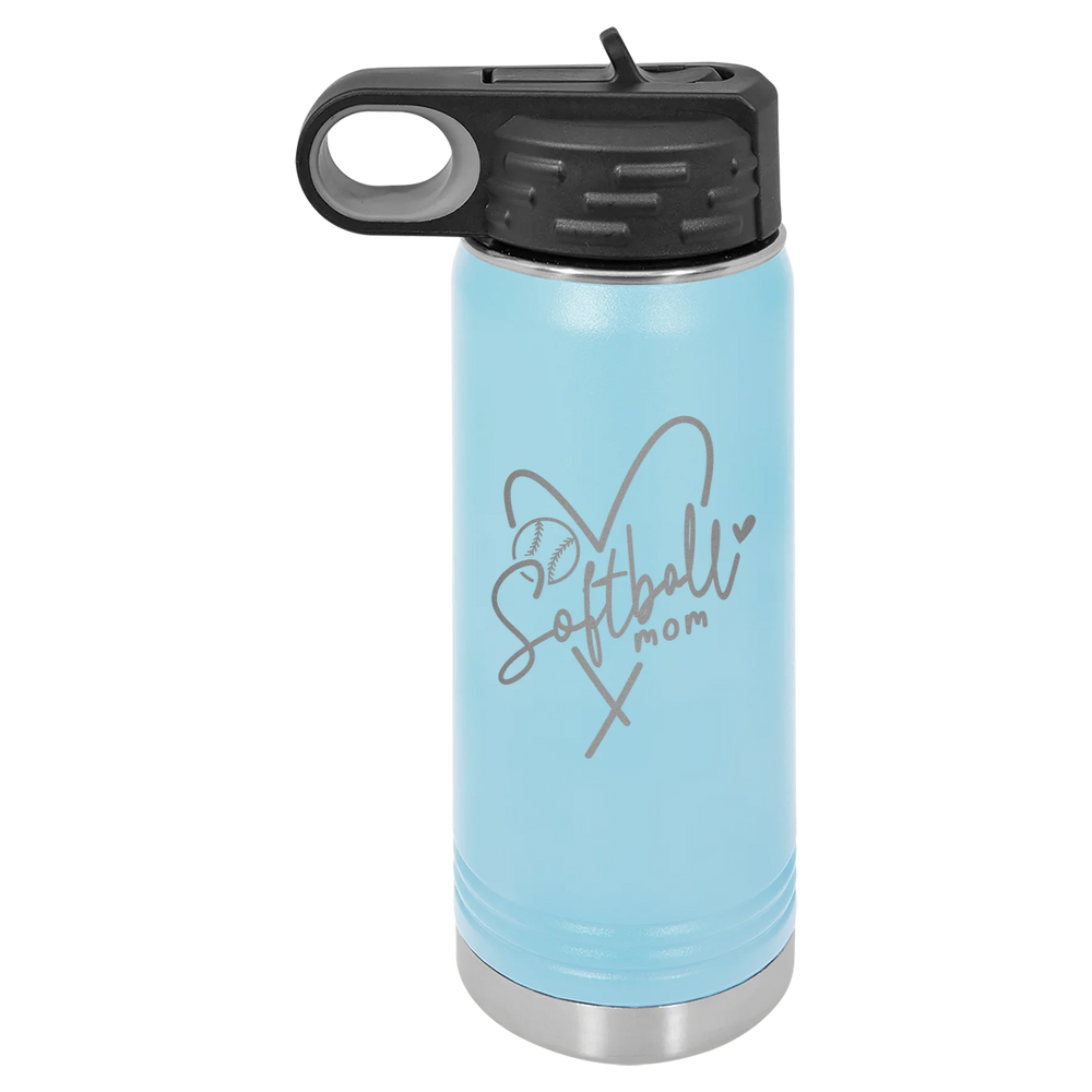 Softball Mom Heart - Polar Camel Water Bottle - Light Blue