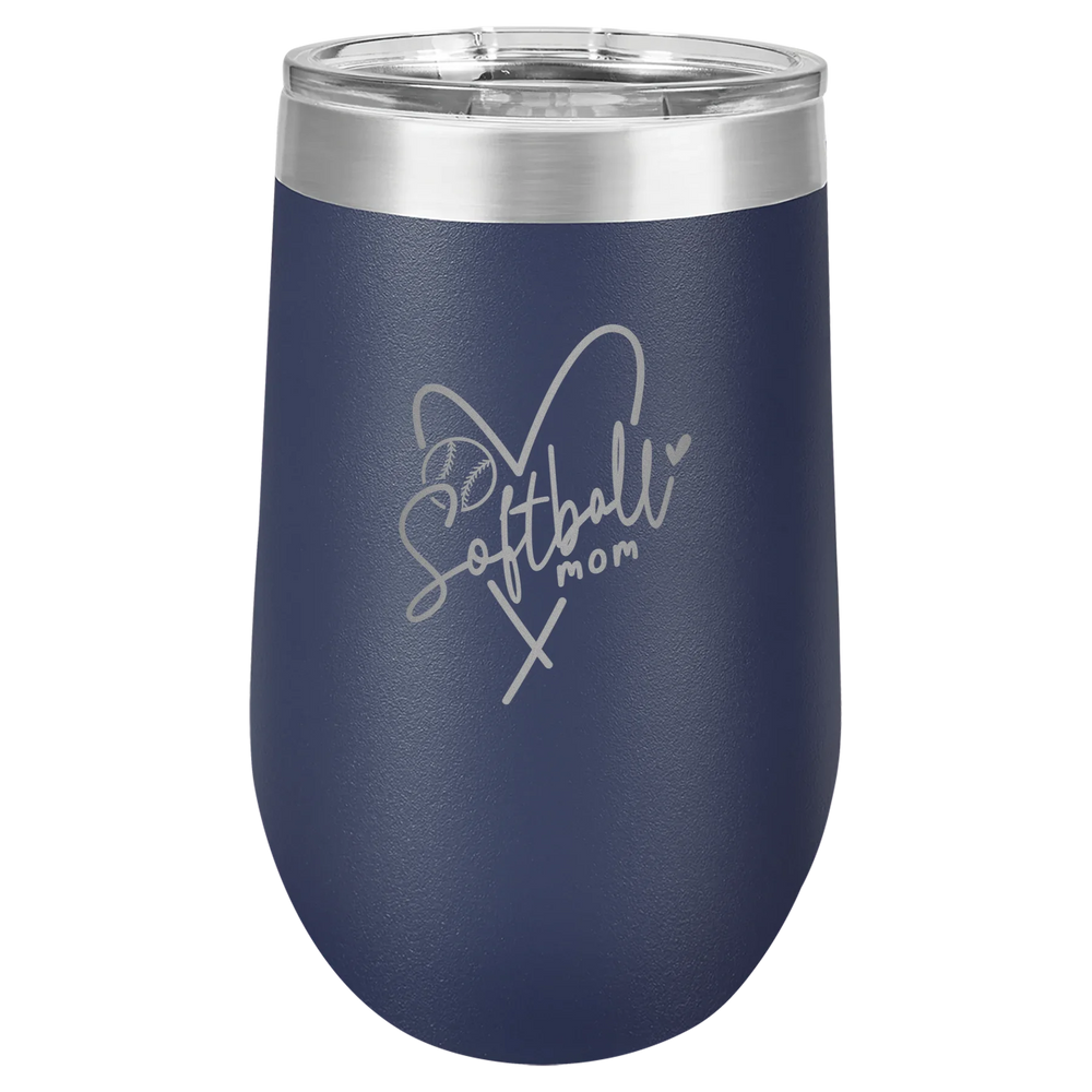 Softball Mom Heart - Polar Camel Stemless Tumbler with Lid - Navy Blue