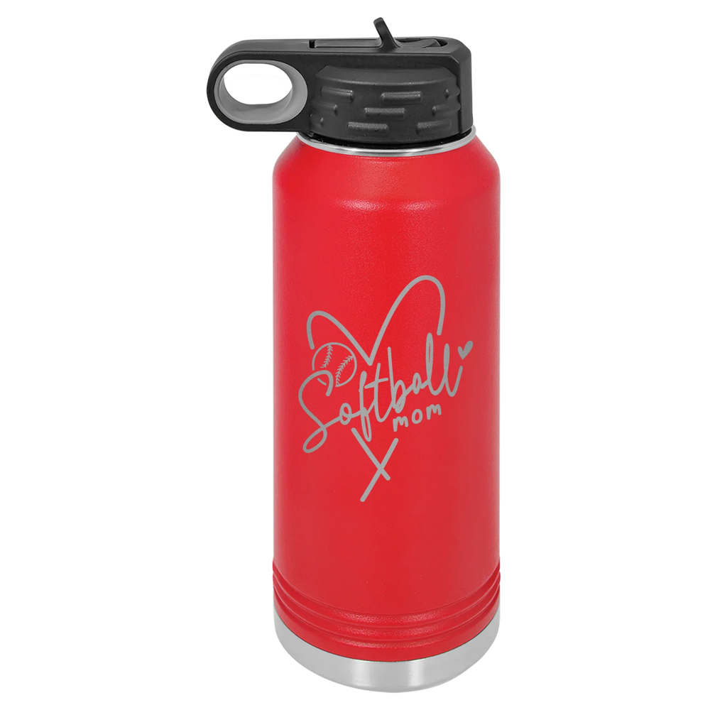 Softball Mom Heart - Polar Camel Water Bottle - Red