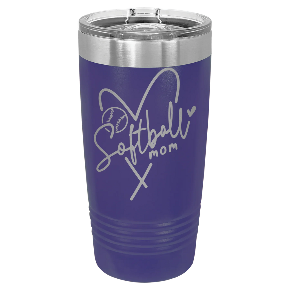 Softball Mom Heart - Polar Camel Ringneck Tumbler with Slider Lid - Purple