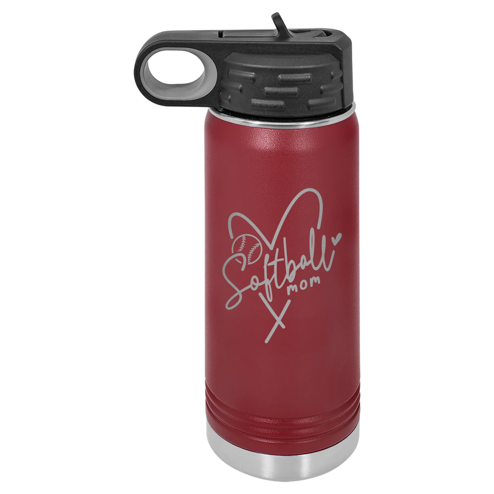 Softball Mom Heart - Polar Camel Water Bottle - Maroon