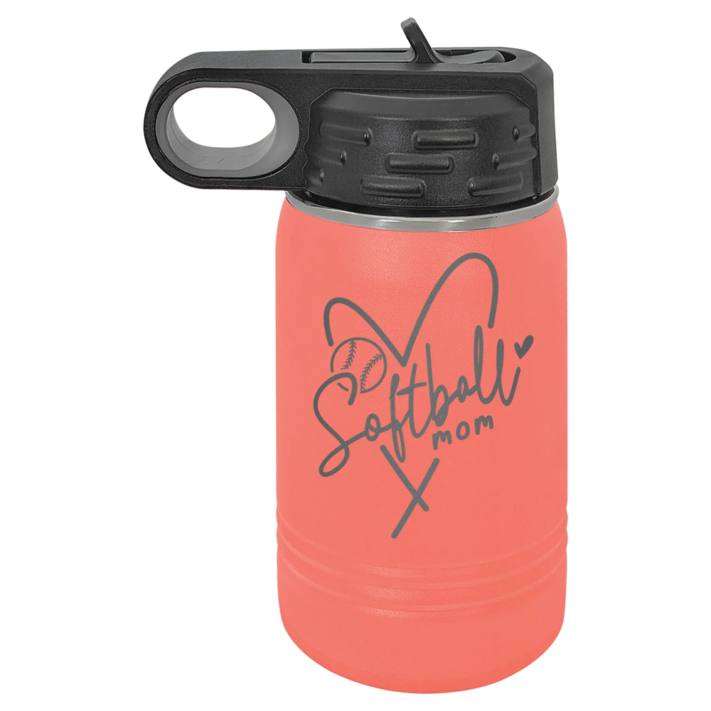 Softball Mom Heart - Polar Camel Water Bottle - Coral