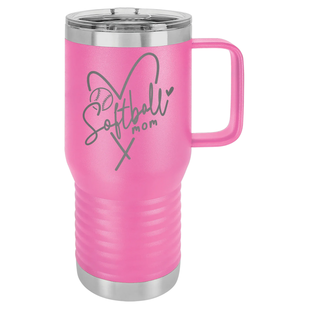 Softball Mom Heart - Polar Camel Vacuum Insulated Travel Mug with Slider Lid - Pink
