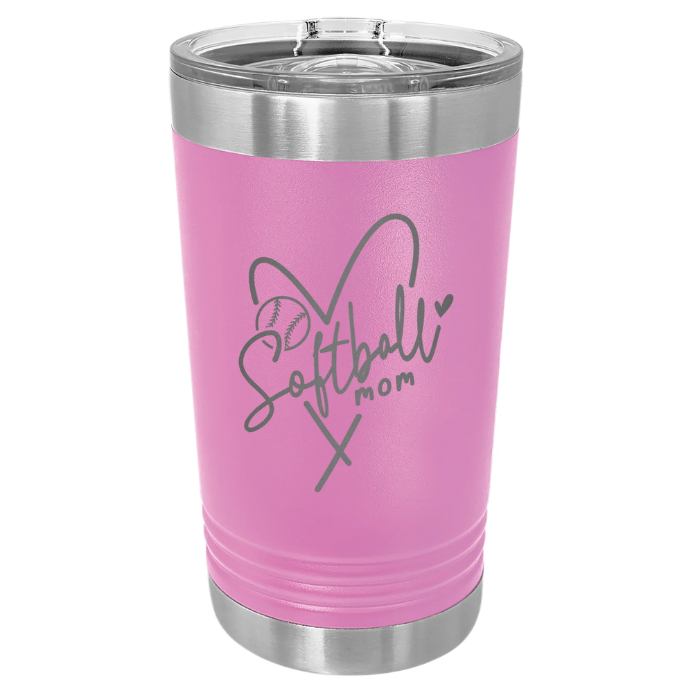 Softball Mom Heart - Polar Camel Pint with Slider Lid - Light Purple