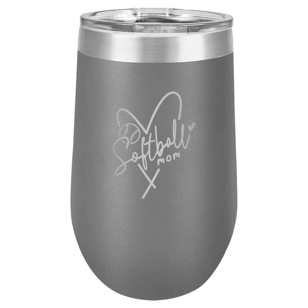 Softball Mom Heart - Polar Camel Stemless Tumbler with Lid - Dark Gray Vacuum Insulated