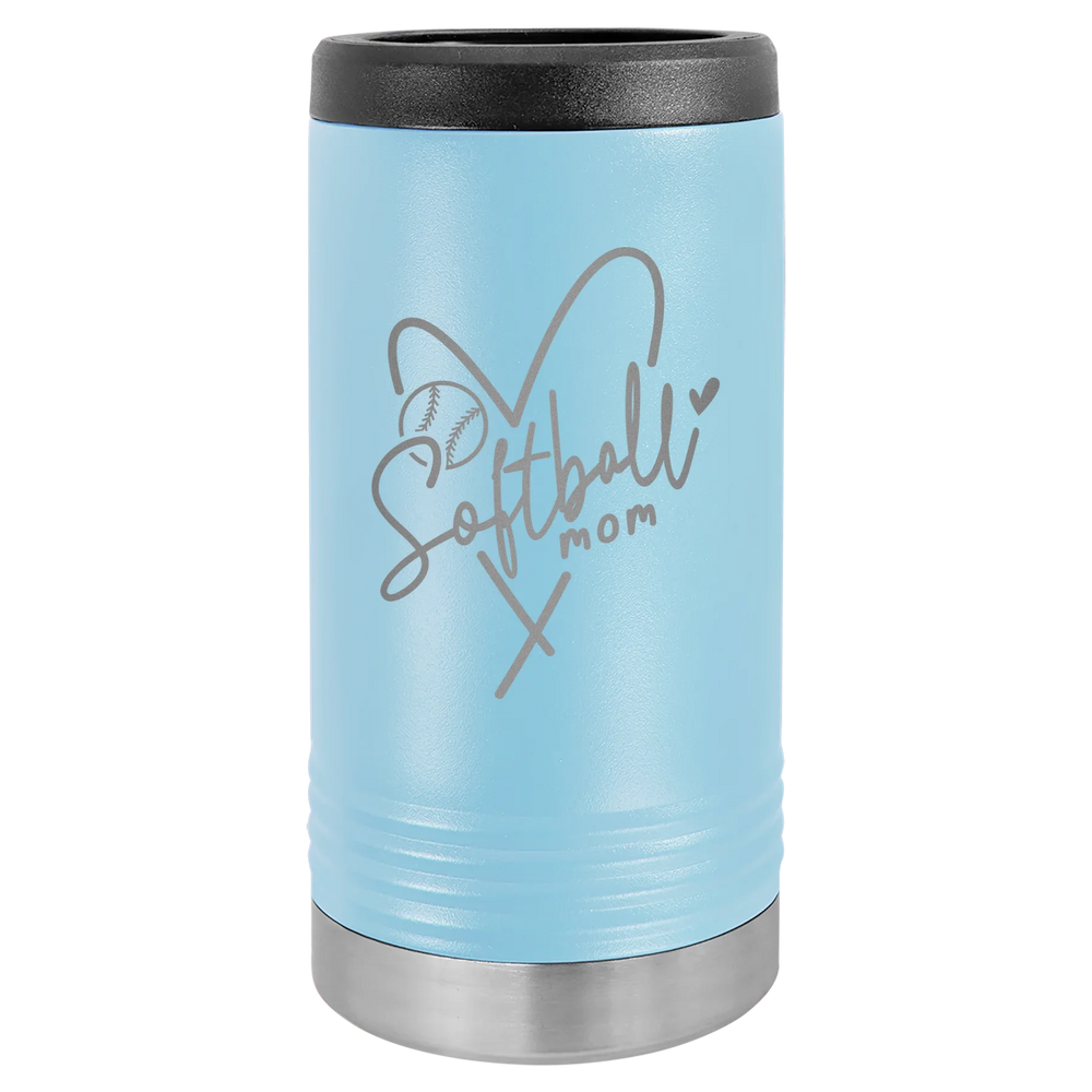 Softball Mom Heart - Polar Camel Beverage Holder - Light Blue Slim
