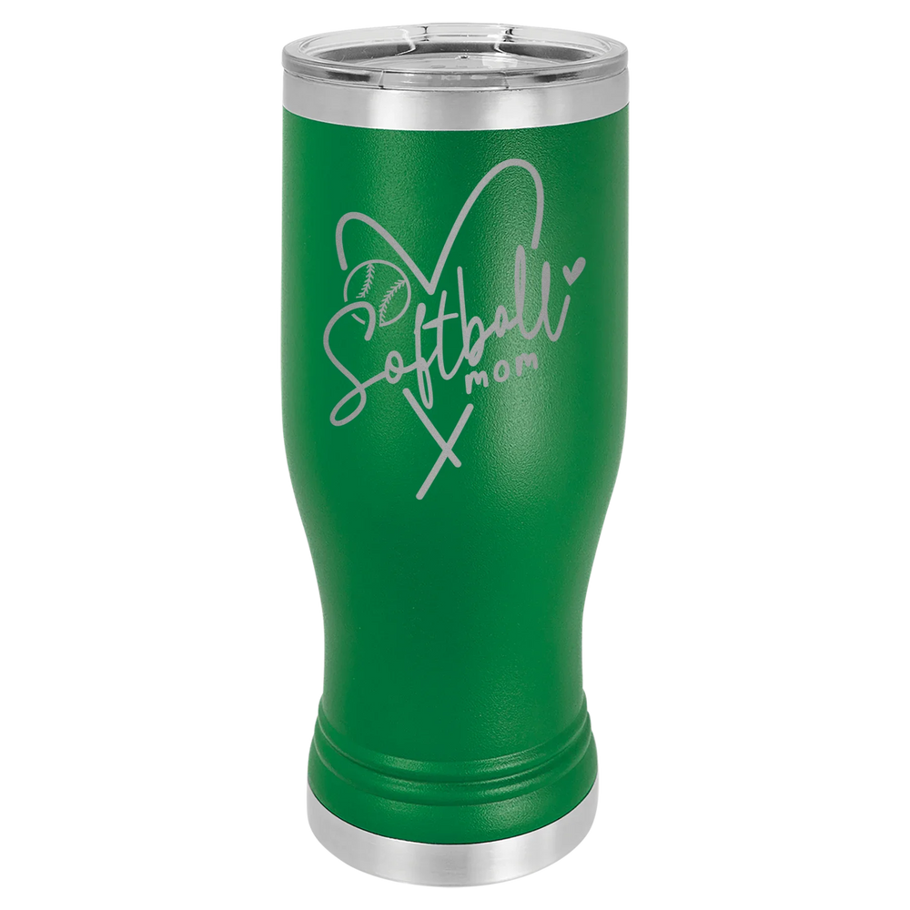 Softball Mom Heart - Polar Camel Pilsner Tumbler with Standard Lid - Green