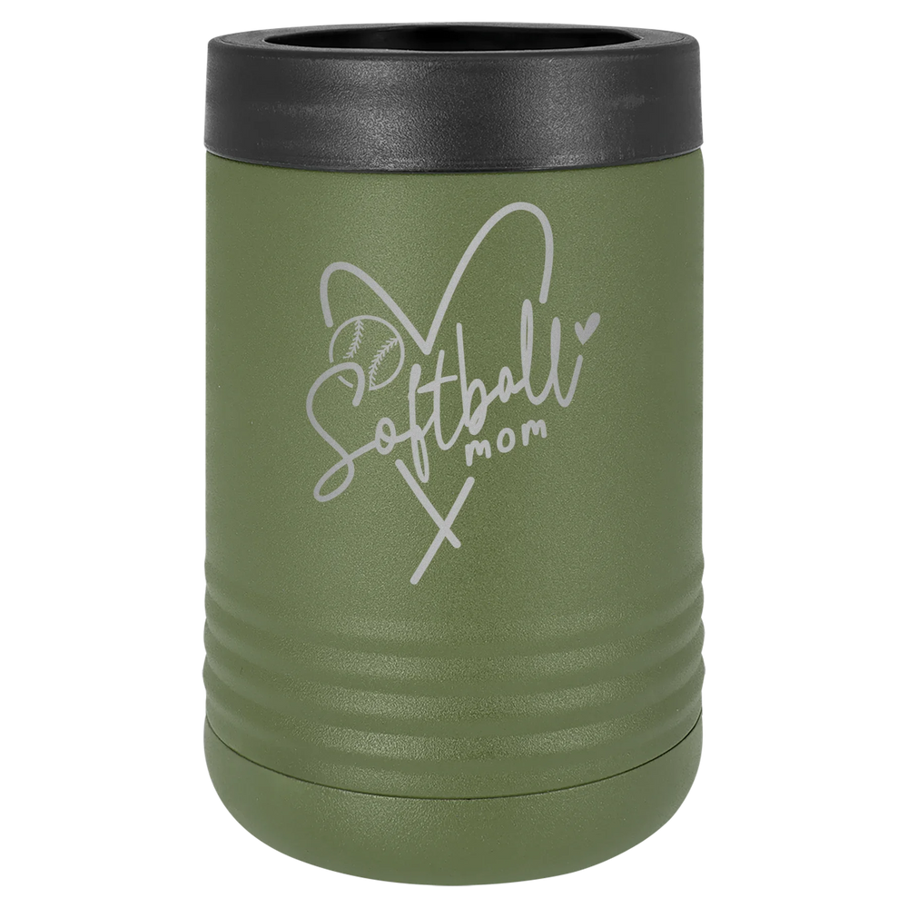 Softball Mom Heart - Polar Camel Beverage Holder - Olive Green Stainless Steel Vacuum Insulated