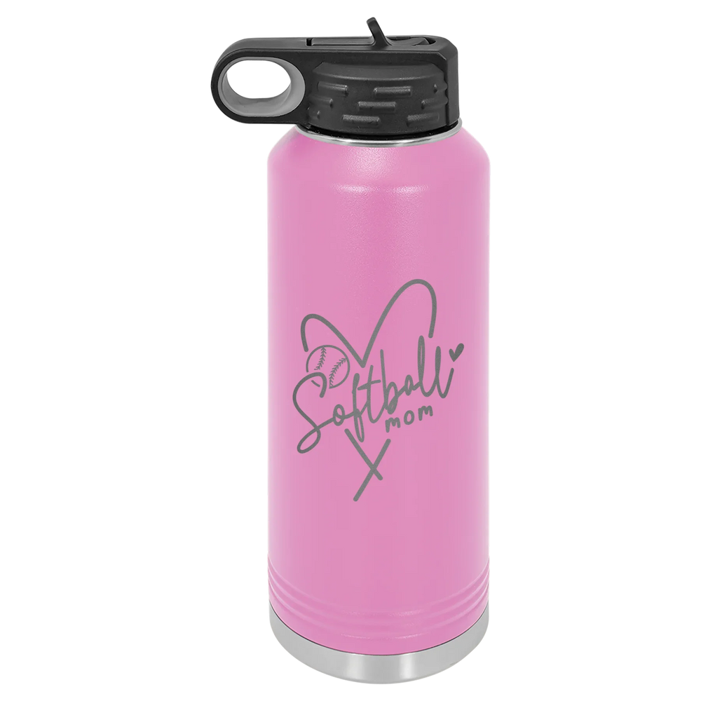 Softball Mom Heart - Polar Camel Water Bottle - Light Purple