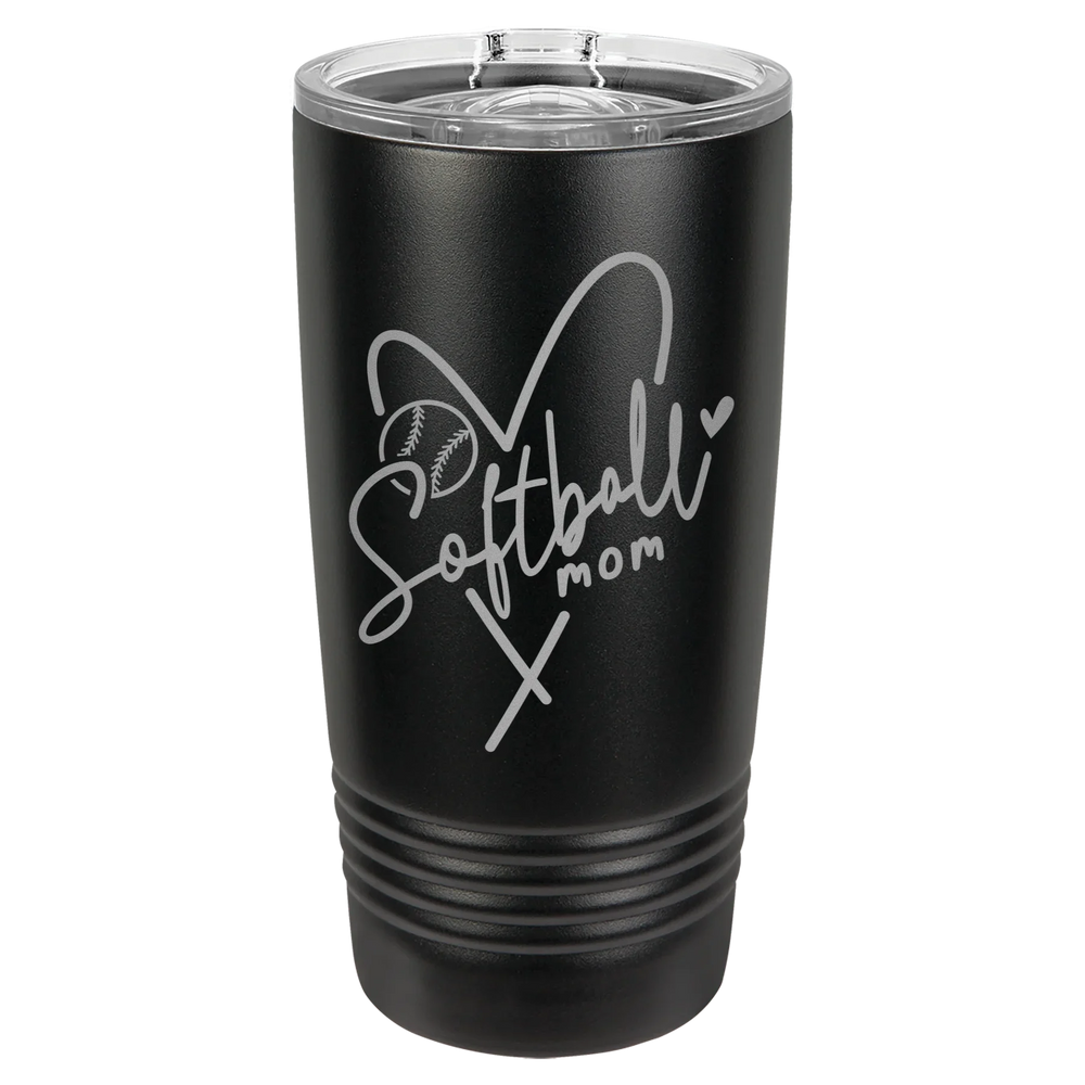 Softball Mom Heart - Polar Camel Ringneck Tumbler with Slider Lid - Full Black